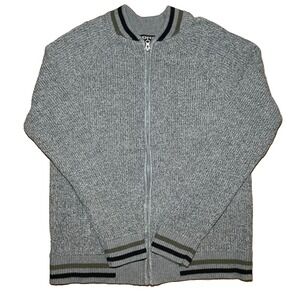 Express Men's Gray Speckled Zip Front Cardigan - Pockets - Large